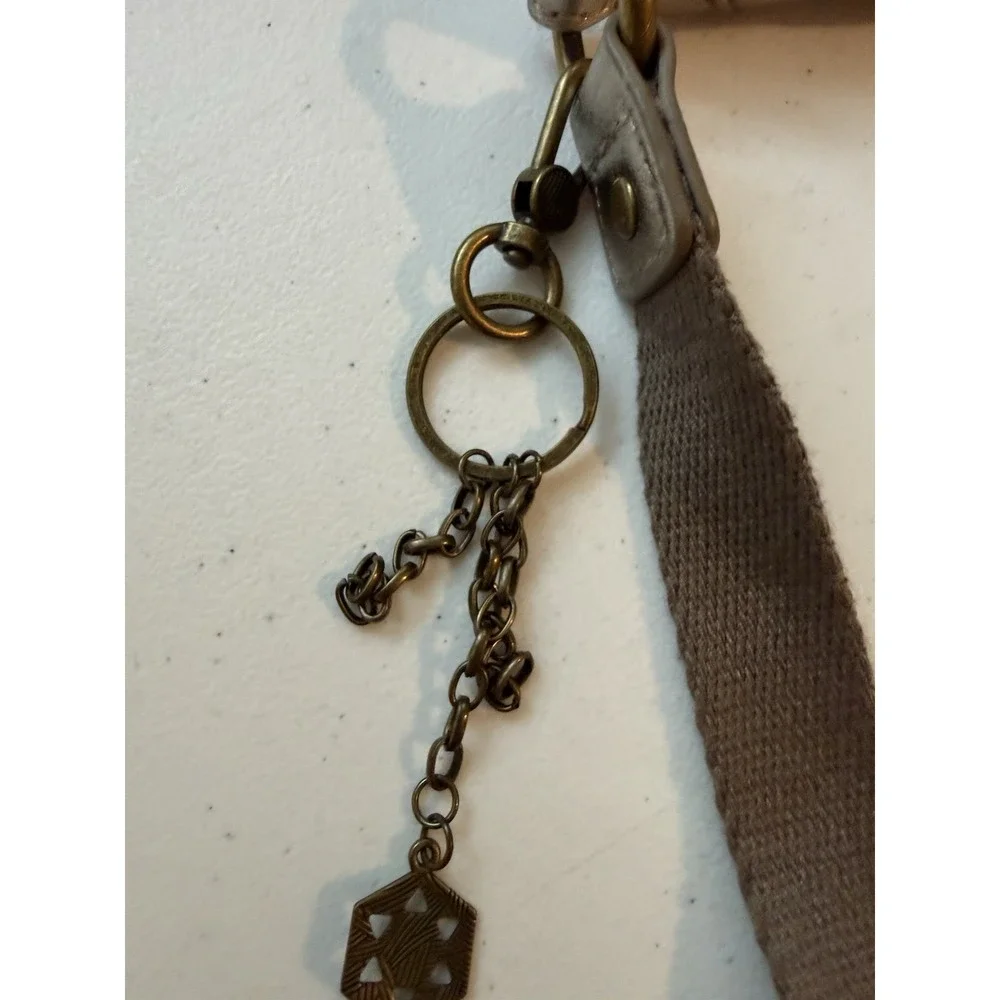 The Sak Metallic Pewter Leather Crossbody Bag Boho Charm Antiqued Brass Hardware